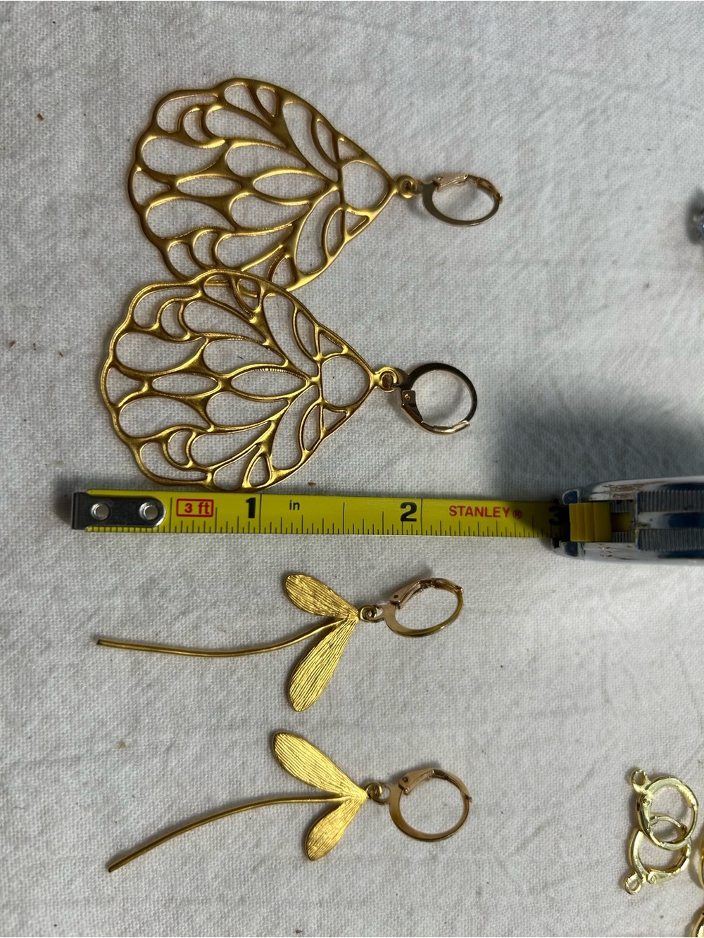 Gold-Tone Filigree and Dragonfly Dangle Earrings Set
